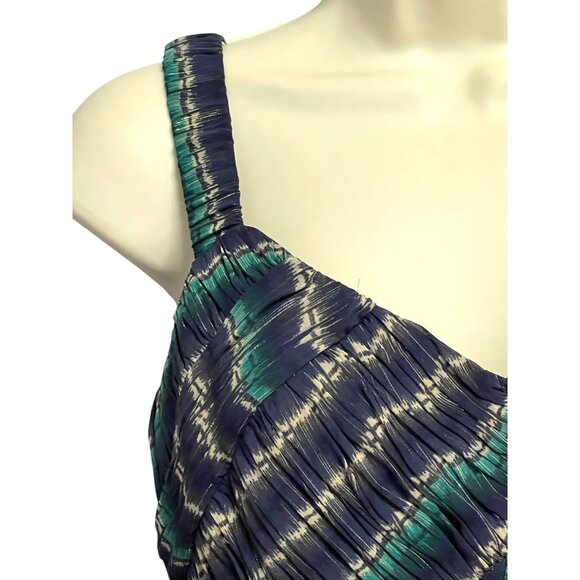 Antonio Melani Josephine Dress Size 2 Seaglass Navy Ikat Pleated Sleeveless Zip - Picture 4 of 16